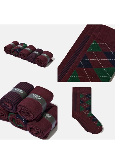 Erkek Bambu Çorap Bordo Desenli Dikişsiz Premium 5 Çift Soket Çorap 40-44 Erkek Bambu Çorap Bordo Desenli Dikişsiz Premium 5 Çift Soket Çorap 40-44