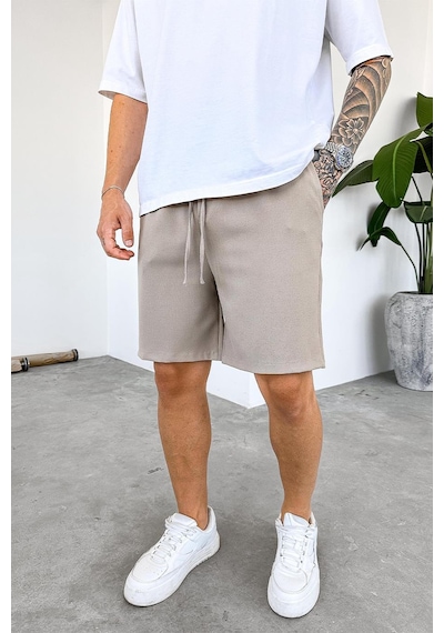 Krem Basic Kumaş Premium Relaxed Şort Krem