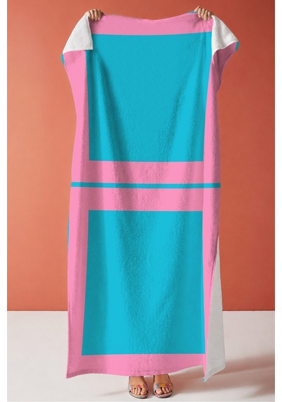 Geometrik Modern Çift Renk Plaj Havlusu - Minimalist Pembe Turkuaz Hızlı Kuruyan Mikrofiber Havlu Kuru Yosun