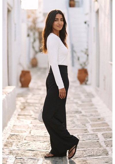 Soulshae Yüksek Bel Kloş Krep Pantolon Gri