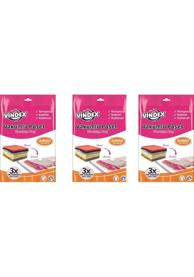 Vindex Vakumlu Giyisi Yastık Yorgan Saklama Torbası Poşeti Hurç - Jumbo - 73x130 Cm. - 3 Paket Diğer