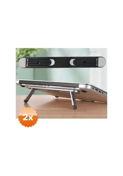 2 Adet Siyah 2 Kademeli Katlanabilir Ve Yapışkanlı Laptop Standı