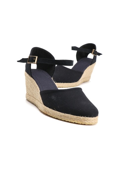 Star Tombis Gerçek Elişi Siyah Kadın Dolgu Topuk Espadril Handmade Siyah
