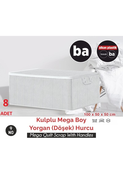 8 Adet Kulplu Mega Boy Döşek Hurcu Düzenleyici Tutma Kulplu Organizer Saklama Hurç No9- Ba040- 8 Adet Gri