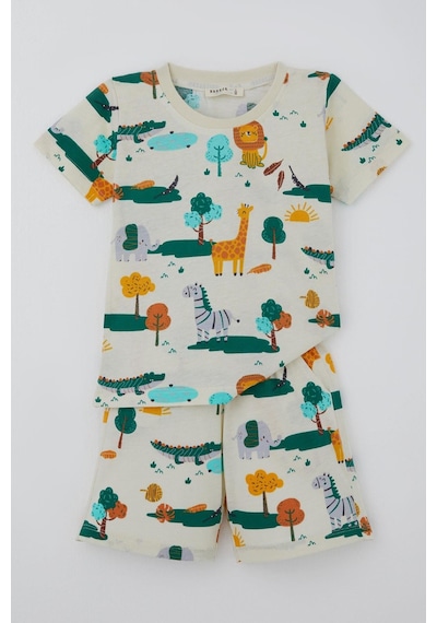 Breeze Erkek Çocuk Şortlu Pijama Takımı Safari Temalı Sevmli Hayvancıklar Desenli 1.5-5 Yaş, Sarı