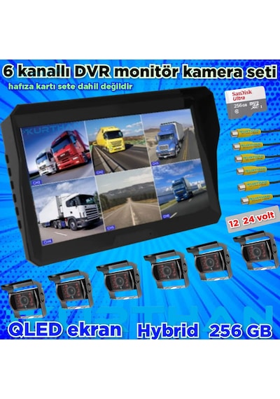 Qled Ekran 10'' Dvr Monitör 6 Adet Metal Kasa Bus Kamera 12 24 V
