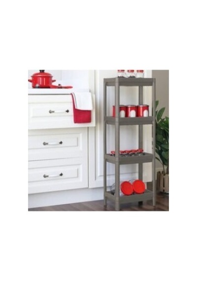Shelf Unit Maggie Om-1016-0763 4 Çukur Raflı Gri & Antrasit Dikdörtgen Raf Ünitesi Plastik