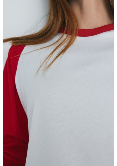 Suud Collection Kırmızı Reglan Çift Renk Tişört