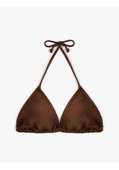 Koton Parıltılı Hafif Destekli Boyundan Bağlamalı Üçgen Bikini Üstü Kahverengi 5sak10074mm Kahve