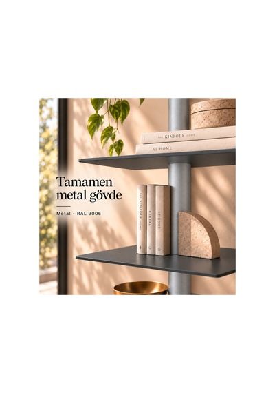 Axis 8 Raflı Metal Kitaplık Modern Tasarım Dikey Dekoratif Kitaplık Gümüş - 935176049 Gümüş