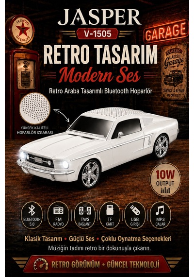 Jasper Jpr-1505 Beyaz 10w Bluetooth Hoparlörlü Retro Araba Tasarım Fm Radyo, Usb, Tf Kart, Aux Ve Mp3 Çal 81844790