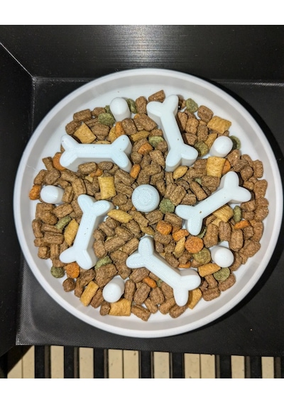 3d Baskı Kemik Desenli Yavaş Yeme Mama Kabı Kedi Ve Köpek Yavaşlatıcı Mama Kabı Beyaz