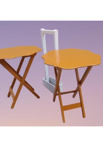 Çanta Zigon Sehpa Yonca Model İkili Takım Ahşap Mdf Hardal Renk Uyumu El Yapım