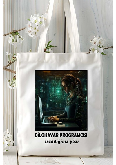 Art Hediye Bilgisayar Programcısı Baskılı Bez Omuz Çantası Kişiye Özel Model 18 Çok Renkli