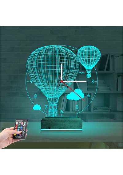 Luvivia Balon Bulut Tasarım Saatli 3d Lamba - Masa Gece Lambası Şeffaf