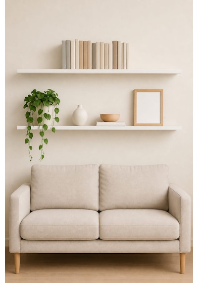 120 Cm 2li Mat Beyaz Mdf Gizli Montaj Ahşap Duvar Rafı Uçan Raf Kitaplık
