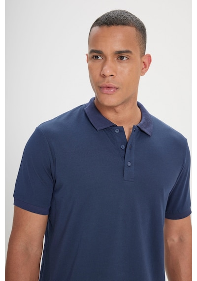 AC&Co / Altınyıldız Classics Erkek Acık Lacı-saks-lacıvert Slim Fit Dar Kesim 3 'lü Kıvrılmaz Polo Yaka Tişört Çok Renkli