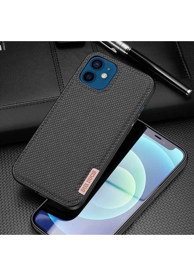 Dux Ducis Fino Serisi Apple iPhone Uyumlu 12 -12 Pro 6.1inç Kılıf Premium Dokuma Silikon Kılıf- 5775 Siyah