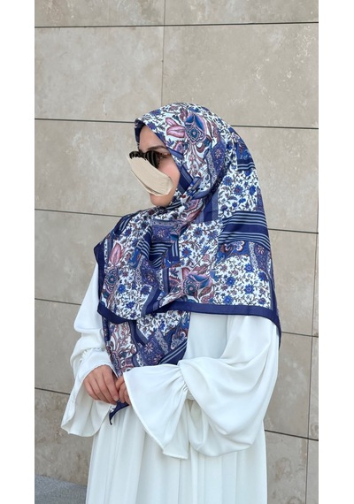 Qalortex Scarf Pamuklu Piraye Desen Eşarp - Morcivert Morcivent