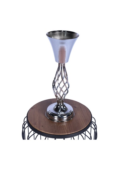 Yapay Çiçek Sitesi Metal Dekoratif Burgulu Şamdan Çiçeklik Vazo Gümüş 43 Cm