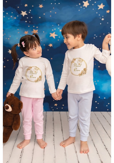 Pia Baby İsme Özel Kız Çocuk 2 Adet Pijama Takımı %100 Pamuk Penye İsim Baskılı Kişiye Özel Kreş Pijaması Hediye Seti 10814m15pi Krem