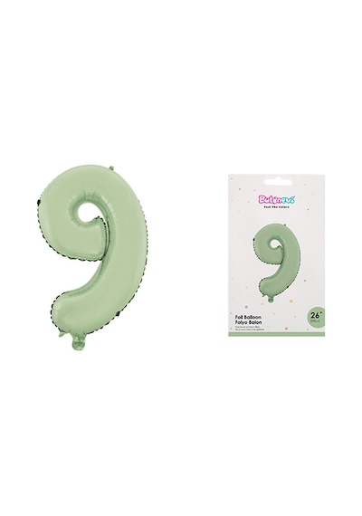 Folyo Rakam 9 Yaş Mat Mint Yeşili 26 Inc 66 Cm Pipetli Doğum Günü Balonu Çok Renkli