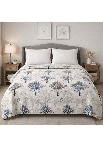 King Size Desenli Pike Yatak Örtüsü Çift Kişilik 240x260 Cm Bej