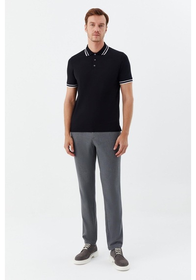 Sabri Özel Düğmeli Polo Yaka Erkek T-shirt Siyah