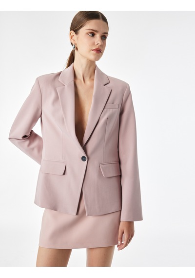 Koton Geniş Yaka Cep Detaylı Düğmeli Blazer Ceket Pembe 7wak50055uw Gül