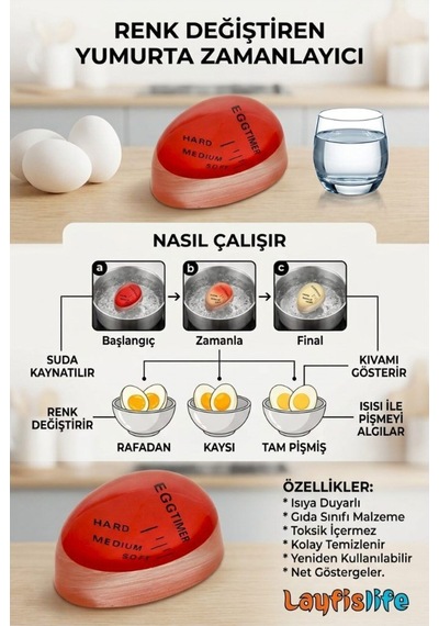 Yumurta Zamanlayıcı Egg Timer Renk Değiştiren Yumurta Haşlama Ve Pişirme Aparatı Rafadan, Kayısı Ve Tam Pişmiş