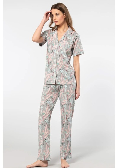 Türen 3395 Kadın Kısa Kollu Gömlek Pijama Takım-gri Gri