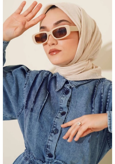 Melodi Scarf Kadın Tesettür Pratik Bambu Kraş Eşarp Açık Bej Açık Bej