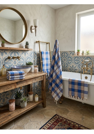 Ludıa %100 Pamuk Ekose Peştemal Havlu Mavi Çizgili Saçaklı Plaj Ve Banyo Peştemali 79x190 Cm Mavi Beyaz Sarı