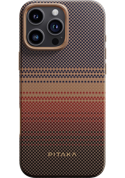 Apple Uyumlu iPhone 16 Pro Telefon Kılıfı Magsafe Aramid Fiber Pitaka Sunset-moonrise Serisi Kahve