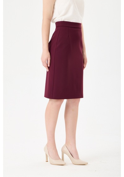Velnara Moda Yüksek Bel Astarlı Klasik Kısa Kalem Etek- Koyu Mürdüm Bordo Mürdüm - 918325068 Bordo Mürdüm