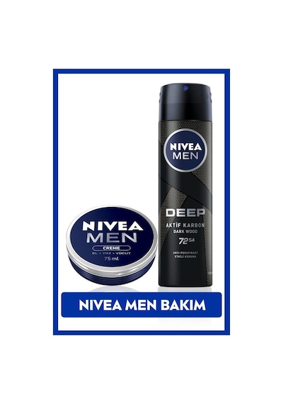 Nivea Men Deep Aktif Karbon Erkek Sprey Deodorant 150 ML + Nemlendirici Erkek Bakım Kremi 75 ML