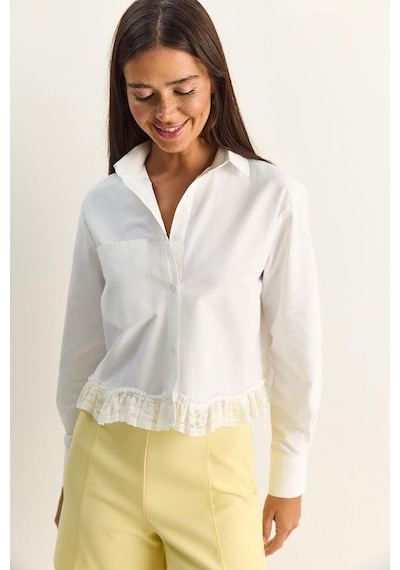 Shade Kadın Dantel Detaylı Poplin Crop Gömlek Dg261024 60286098 - Beyaz