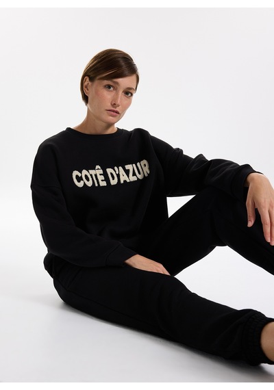 Fabrika Siyah Kadın Bisiklet Oversize Nakışlı Sweatshirt F5wl-swt0230