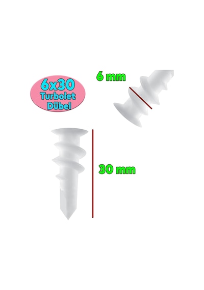 Turbolet Alçıpan Dübel Matkap Uçlu Dübel Plastik (50 ADET)