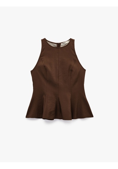 Koton Modal Kumaş Slim Fit Kolsuz Bisiklet Yaka Peplum Top Kahverengi 6sak30087pw Kahve
