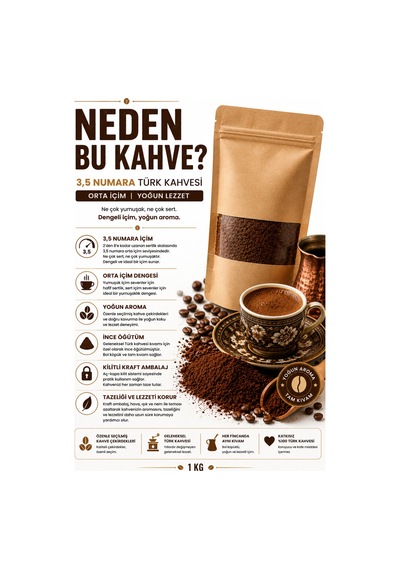 3,5 Numara Çekilmiş Türk Kahvesi 1 Kg Orta İçim Yoğun Lezzet