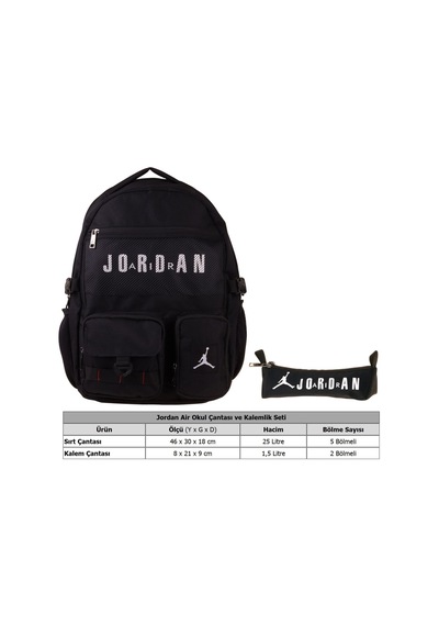 Jordan Air Brooklyn Black Siyah İkili Sırt Çantası Ve Kalemlik Seti - Erkek Çocuk - Setja-q3180c