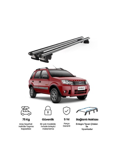 Venüs Ford Ecosport 2010-2011 Uyumlu Gri Ara Atkı Port Bagaj Tavan Barı