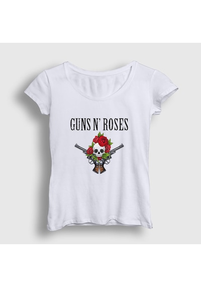 Presmono Kadın Bunch Guns N' Roses T-shirt Beyaz
