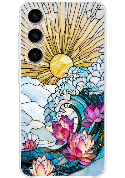 Printify Samsung Galaxy S23 İle Uyumlu Vitray Okyanus Sabahı Tasarımlı Şeffaf Silikon Kılıf Şeffaf