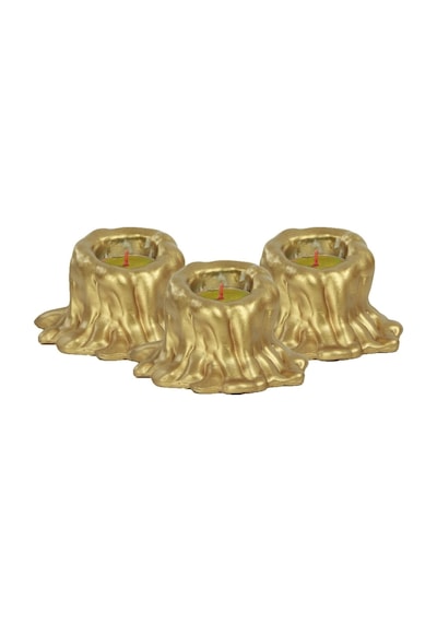 Mumluk Şamdan 3 Adet Tealight Uyumlu Üçlü Küçük Erimiş Mum Model - Altın