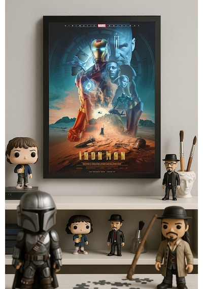 Iron Man Siyah Ahşap Çerçeveli Poster, Dekoratif Film Duvar Tablosu