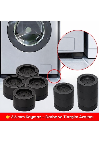 Tineke Beyaz Eşya Ayağı Çamaşır Makinesi Mobilya Titreşim Önleyici Kaydırmaz Yükseltici 4 Lü Set Siyah 8.5 Diğer