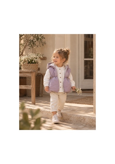 Omeca Concept Kız Çocuk Lila Kapüşonlu Şişme Yelek, Gömlek Ve Pantolon 3 Lü Takım Mor