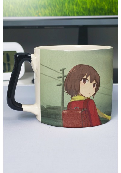 Erased Anime Baskılı Seramik Lüks Kupa 1 Adet Özel Siyah Kulp Dalga Kulp V2d Çok Renkli